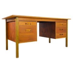 Danish Modern Style Five-Drawer Teak Partners Desk With Built-In Bookshelf