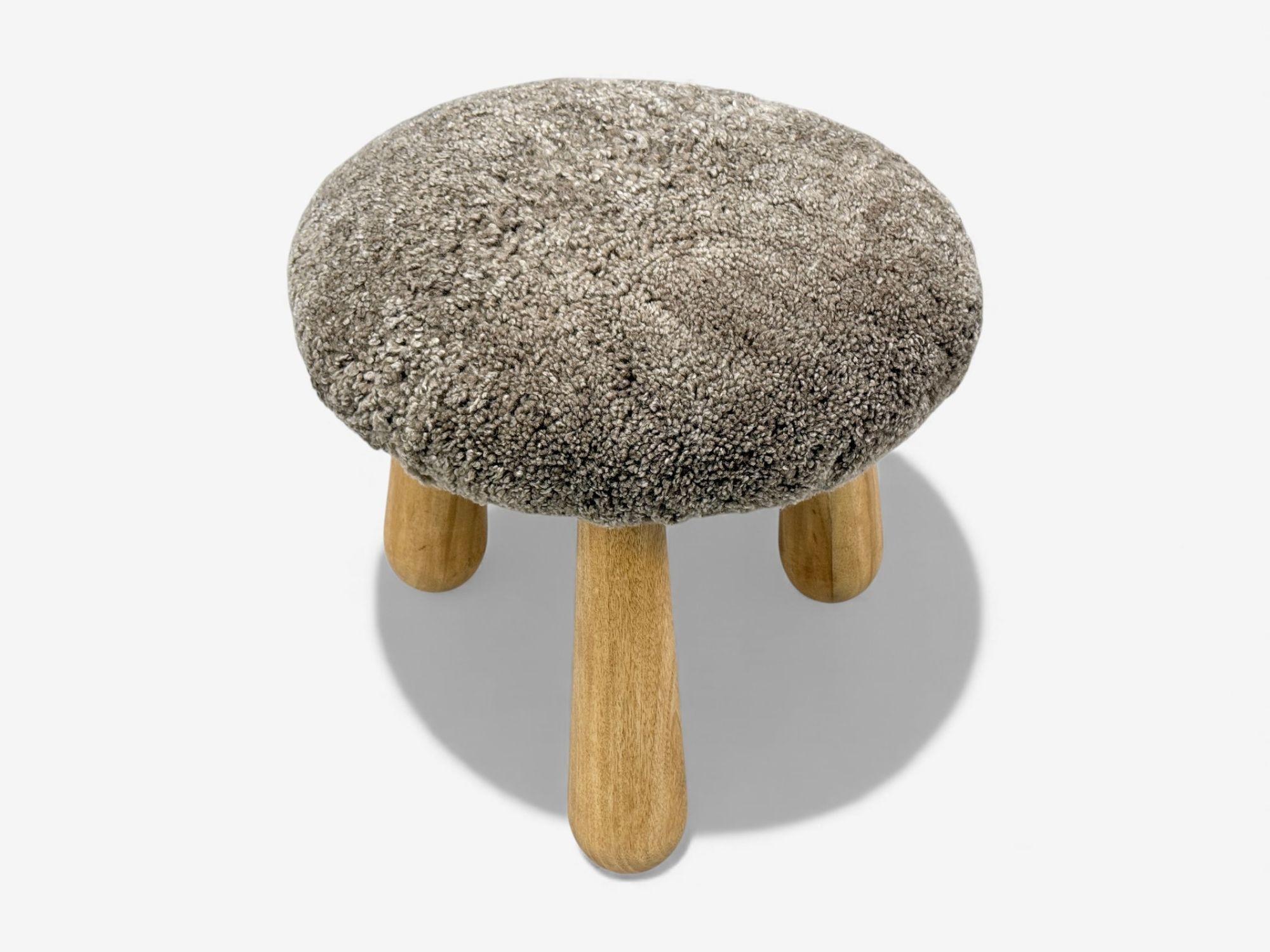 XXIe siècle et contemporain Danish Modern Style, Gray Sheepskin, Maple, Shearling Footstools, 21st c. en vente