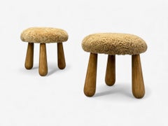 Danish Modern Style, Honey Sheepskin, Maple, Shearling Footstools, USA, 21st c.