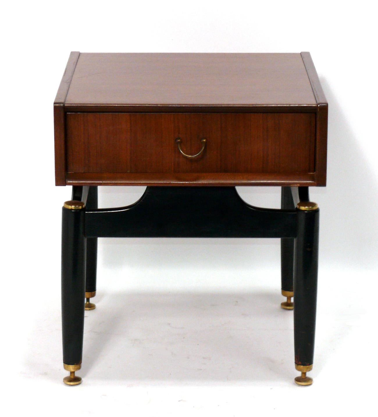 Danish Modern night stands or end tables, made by G Plan Furniture, England, circa 1960s. While located in England, G Plan's designs were clearly influenced by Danish Modern design of the era. They are a versatile size and could be used as