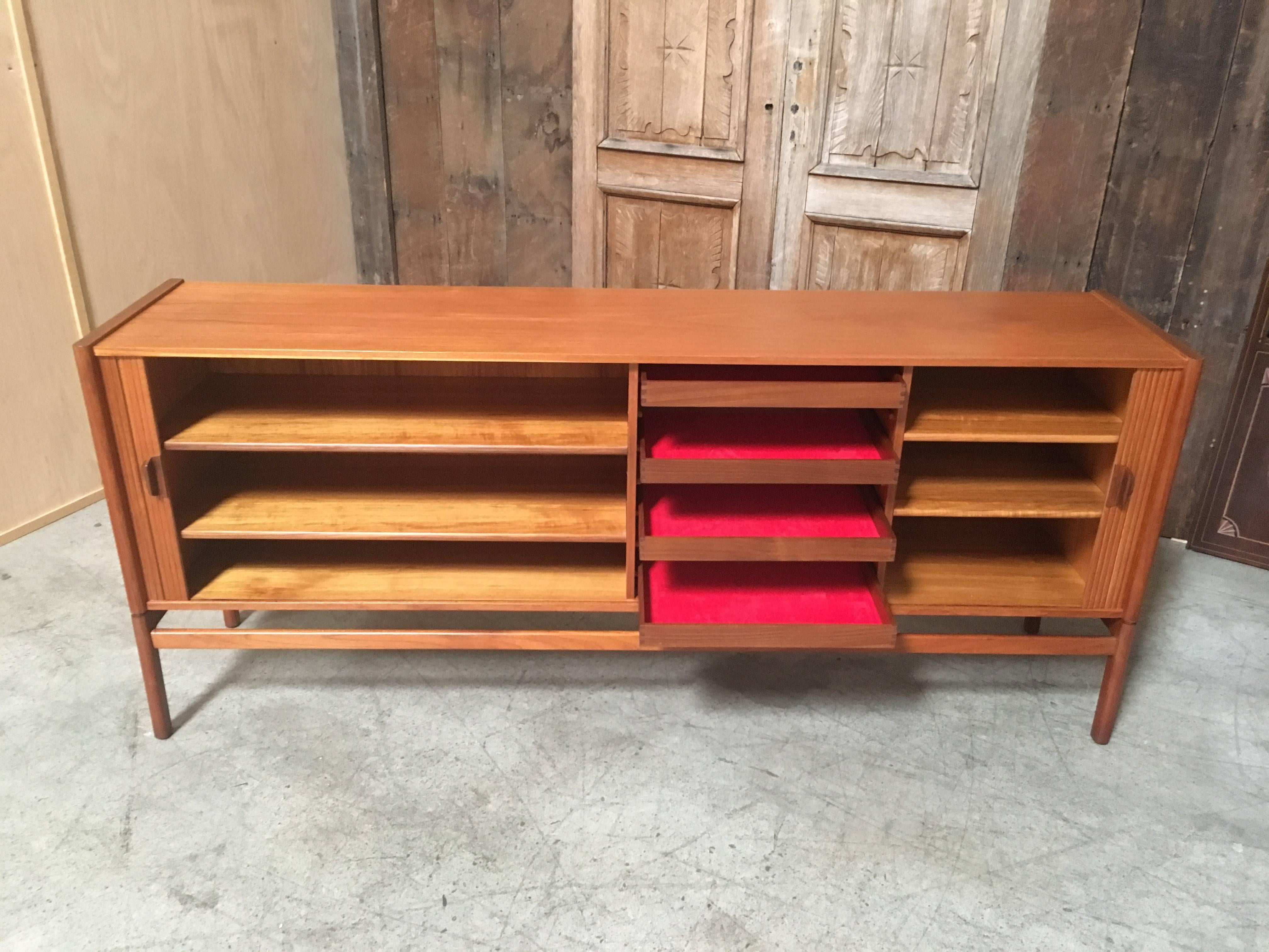 Mid-Century Modern Danish Modern Style Teak Credenza with Tambour Doors