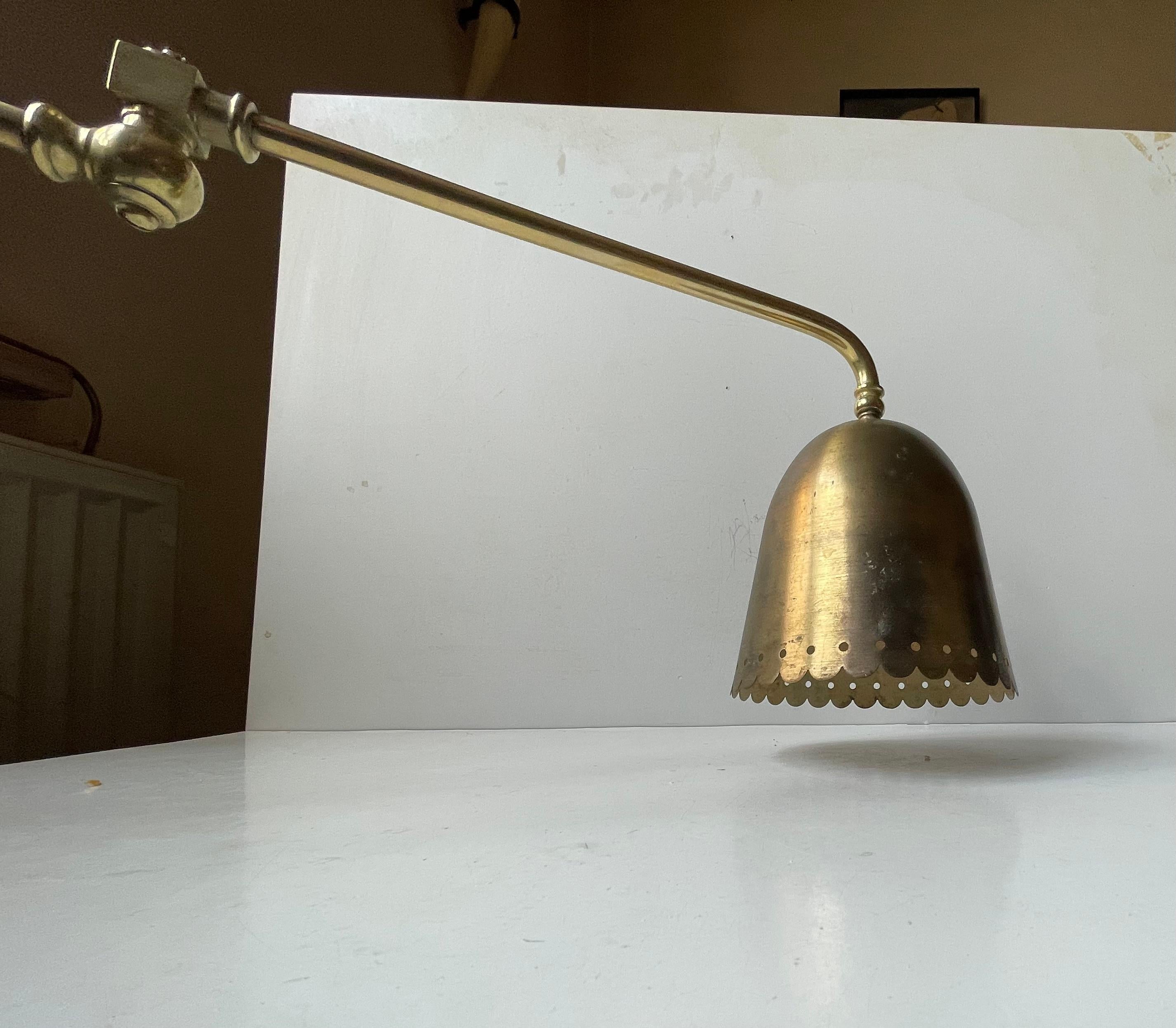 Mid-Century Modern Danish Modern Svend Aage Holm-Sørensen Adjustable Swing Arm Wall Lamp in Brass For Sale