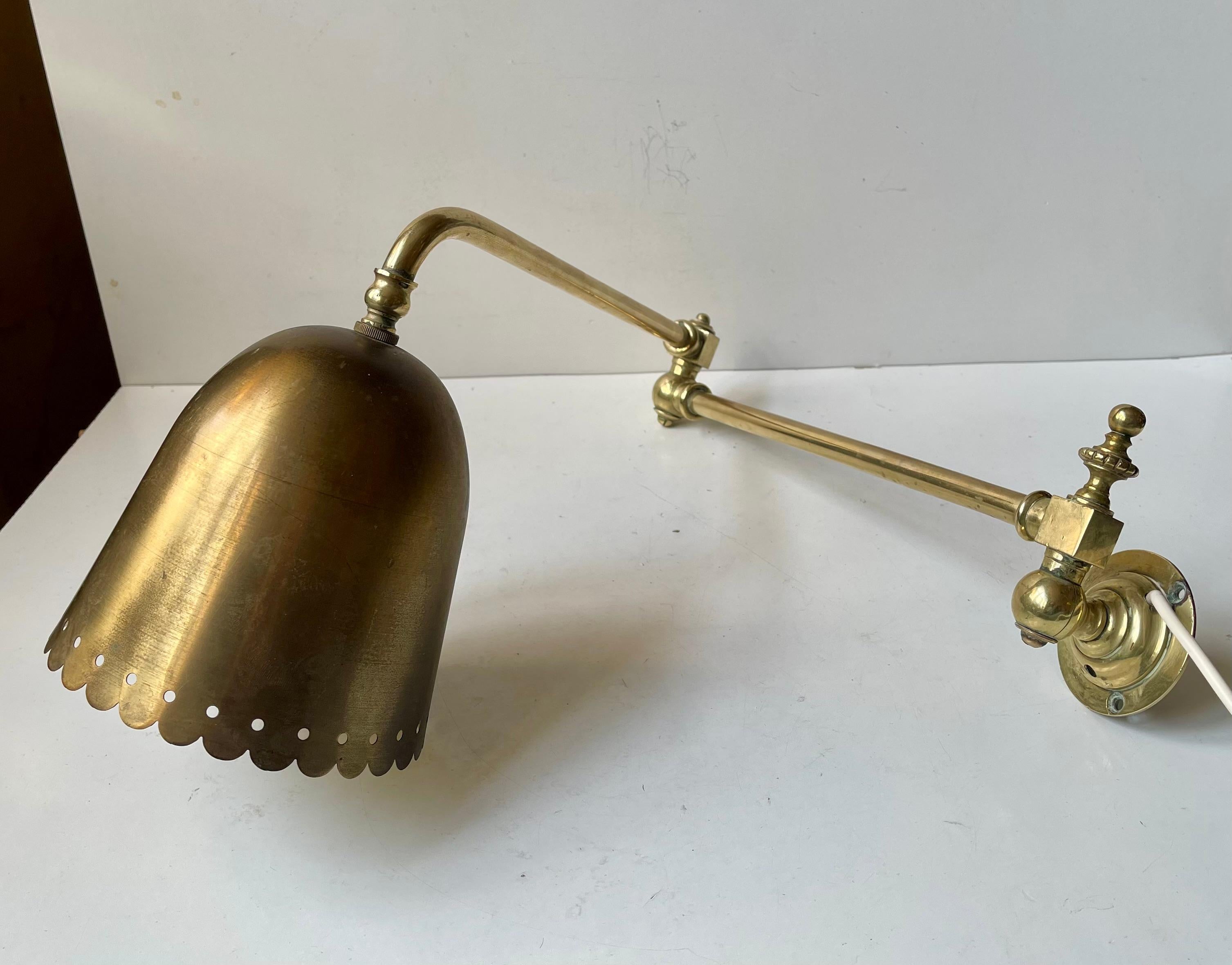 Mid-20th Century Danish Modern Svend Aage Holm-Sørensen Adjustable Swing Arm Wall Lamp in Brass For Sale