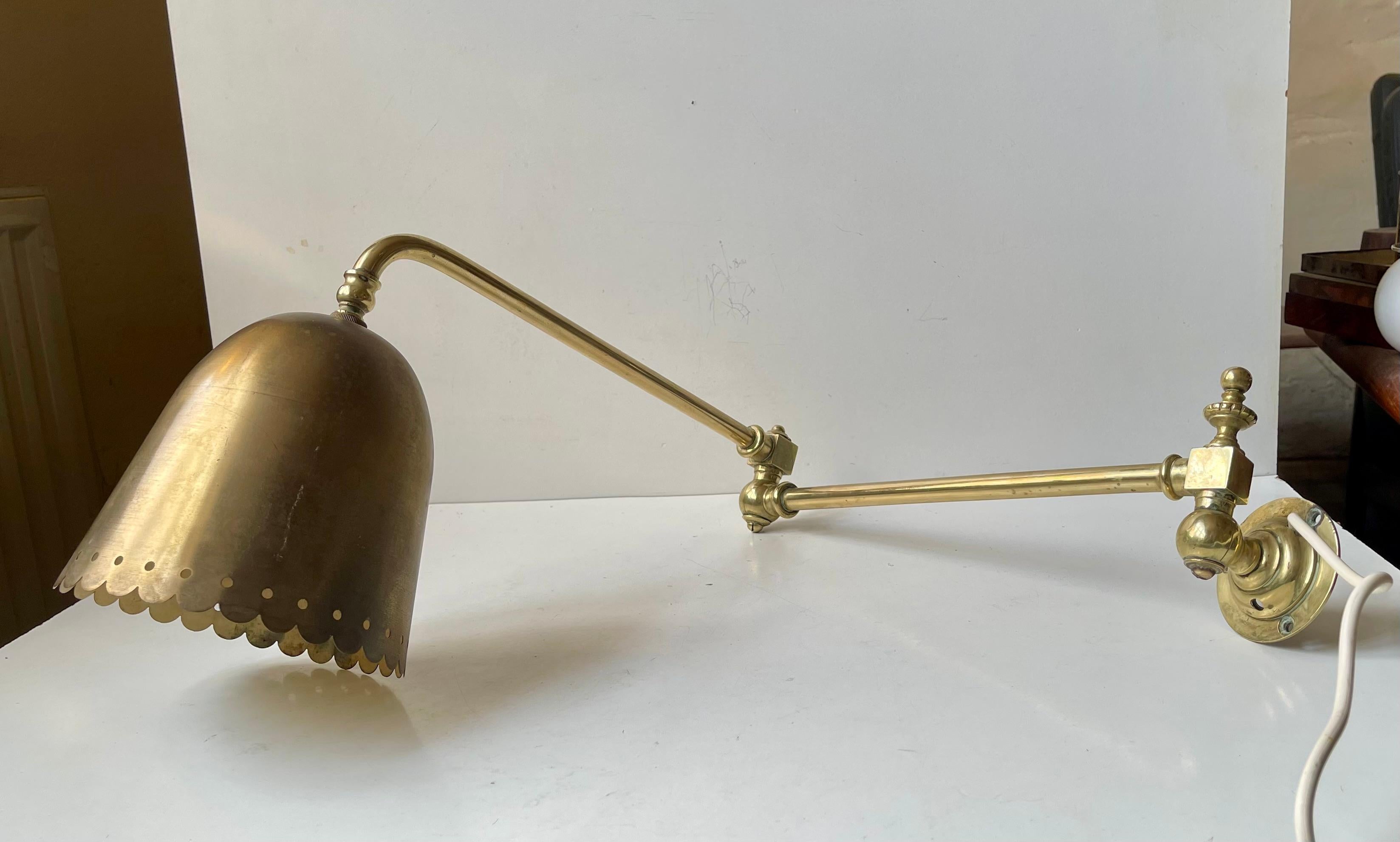 Danish Modern Svend Aage Holm-Sørensen Adjustable Swing Arm Wall Lamp in Brass For Sale 2