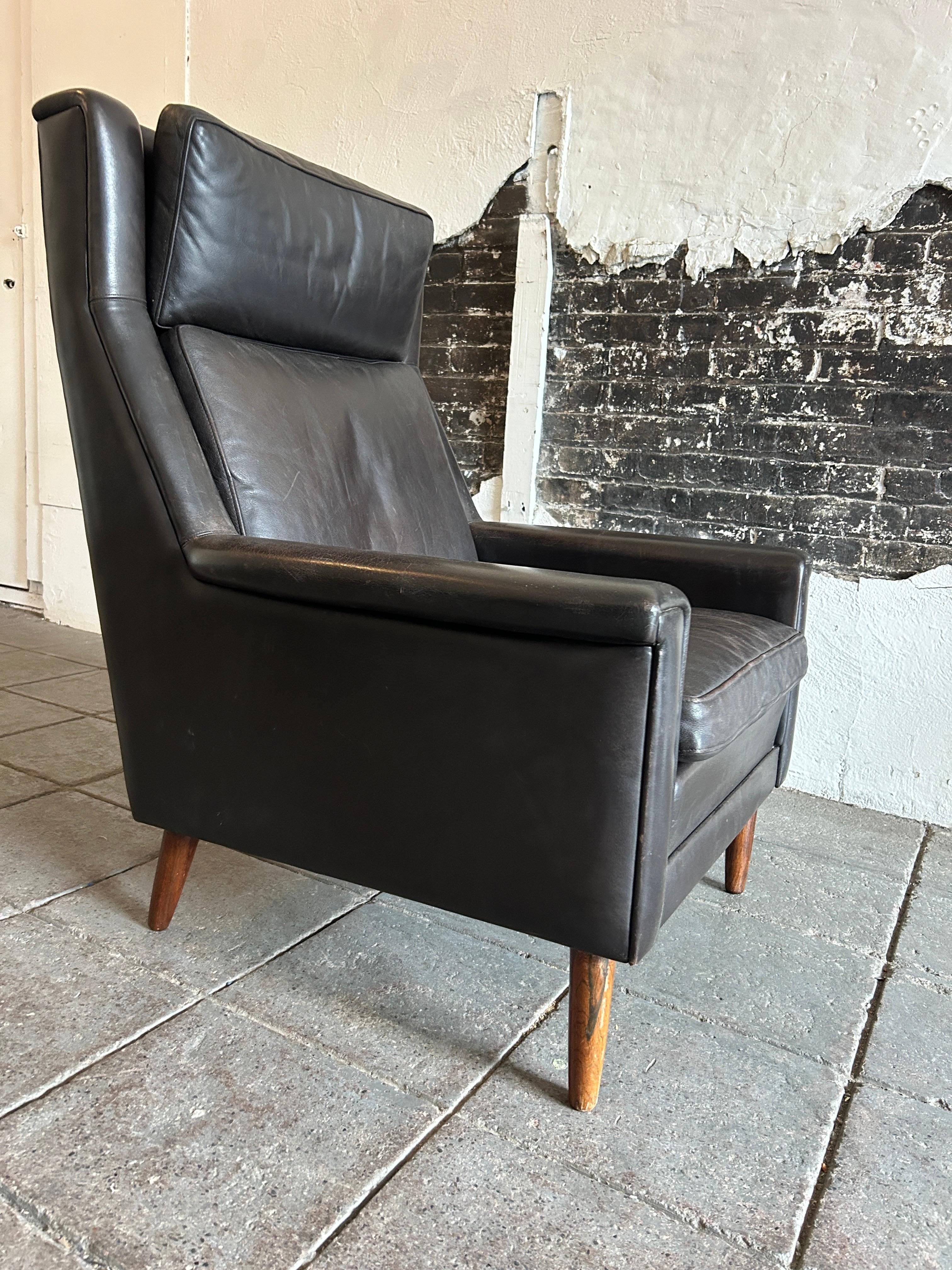 Scandinavian Modern Danish Modern Svend Skipper high back dark brown Leather Lounge Chair