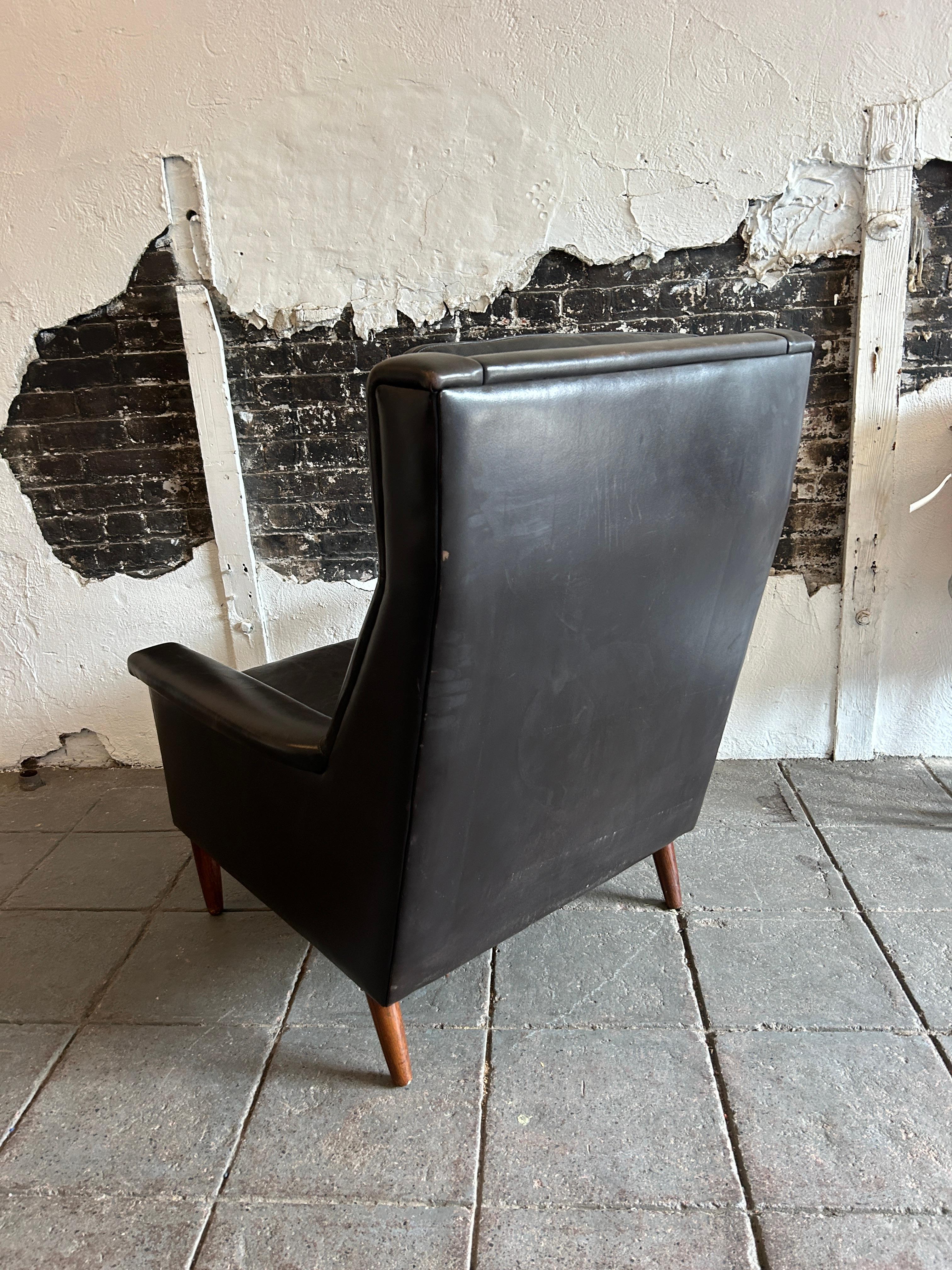 Woodwork Danish Modern Svend Skipper high back dark brown Leather Lounge Chair