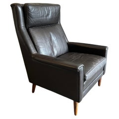 Danish Modern Svend Skipper high back dark brown Leather Lounge Chair