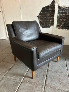 Danish Modern Svend Skipper low back dark brown Leather Lounge Chair