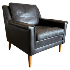 Danish Modern Svend Skipper low back dark brown Leather Lounge Chair
