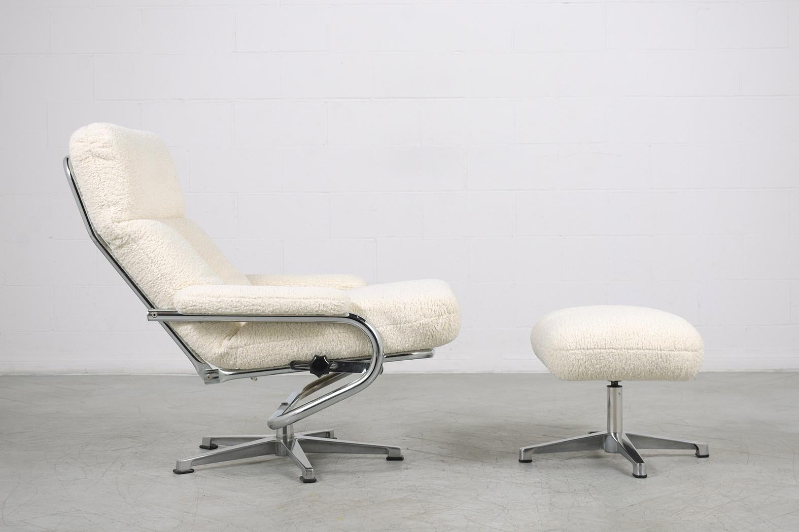 Steel Mid-Century Modern Swivel Lounge Chair and Ottoman 