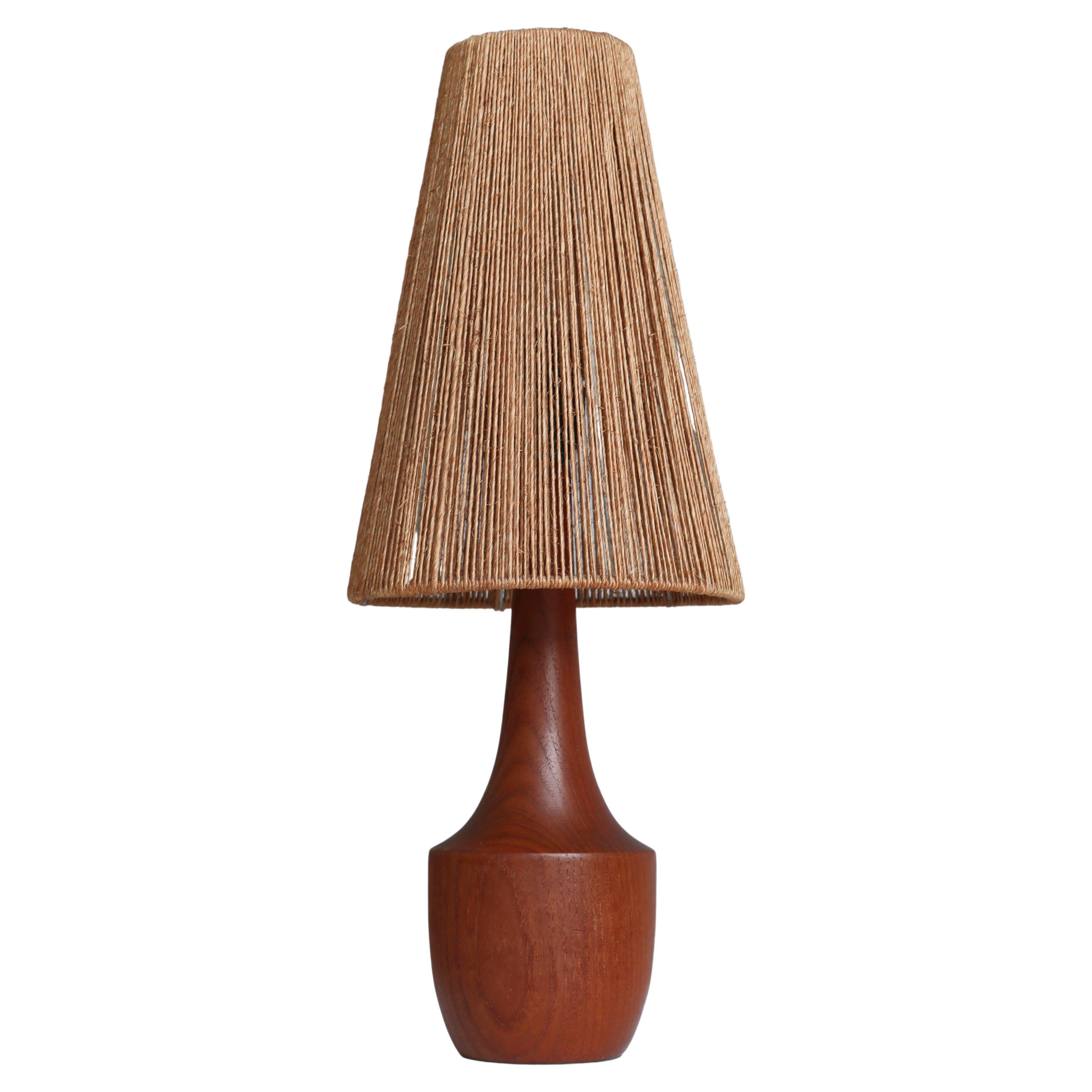 Danish Modern Table Lamp in Turned Teakwood and Sisal, 1950s For Sale
