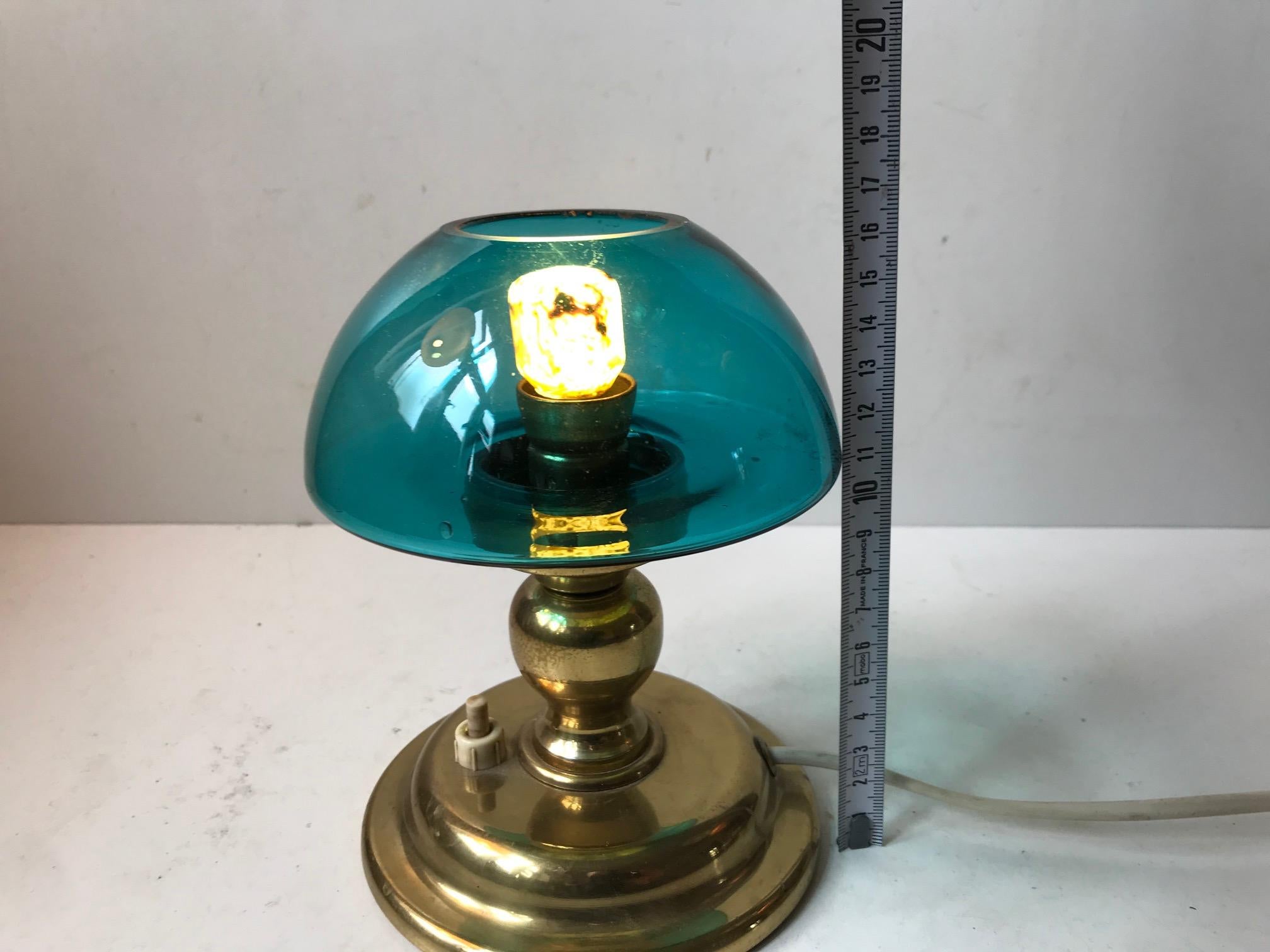 Danish Modern Table Lamp in Turquoise Glass and Brass from ABO, 1970s In Good Condition In Esbjerg, DK