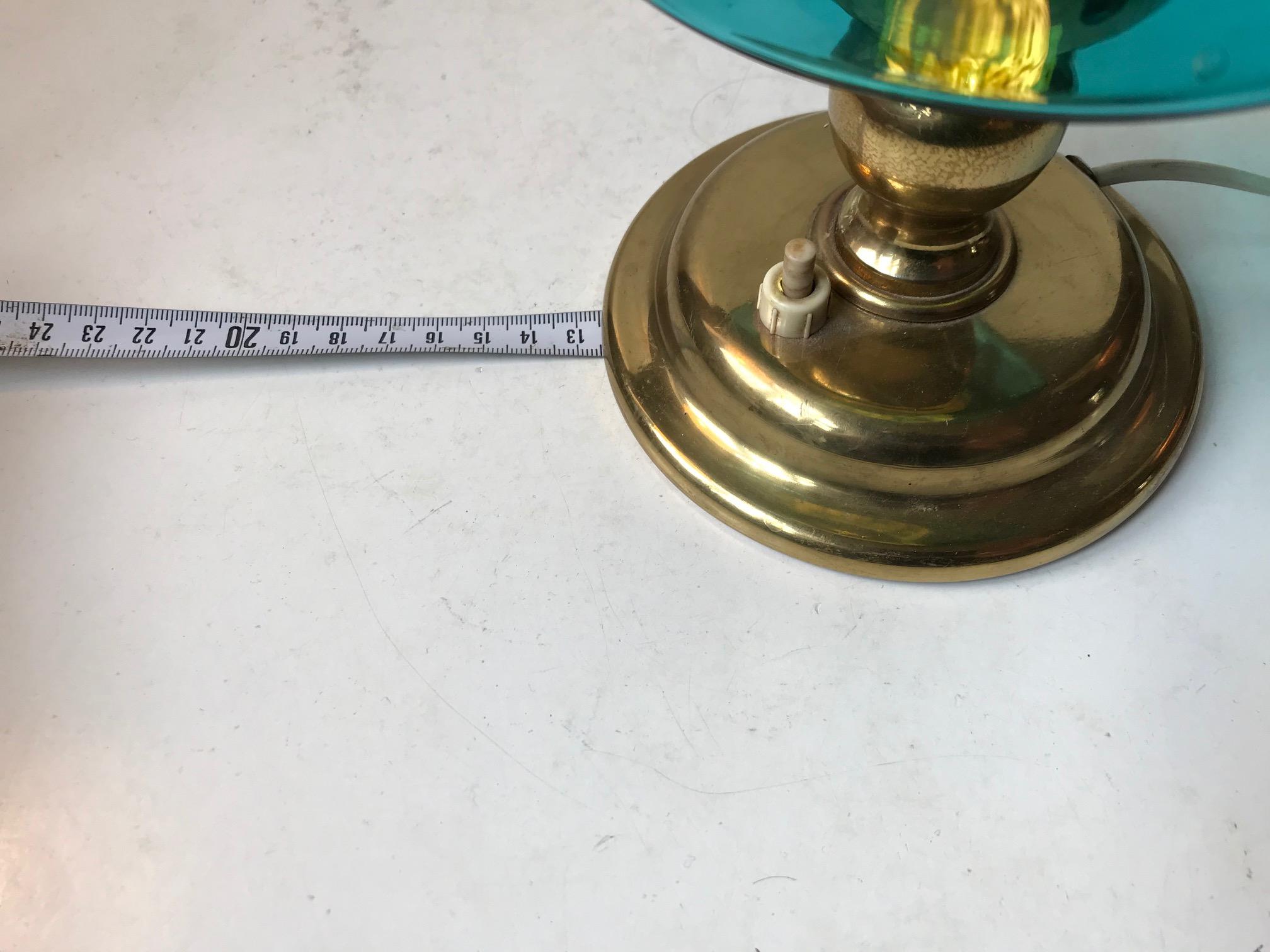 Late 20th Century Danish Modern Table Lamp in Turquoise Glass and Brass from ABO, 1970s