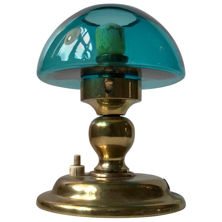 Danish Modern Table Lamp In Turquoise, Turquoise Glass Table Lamp