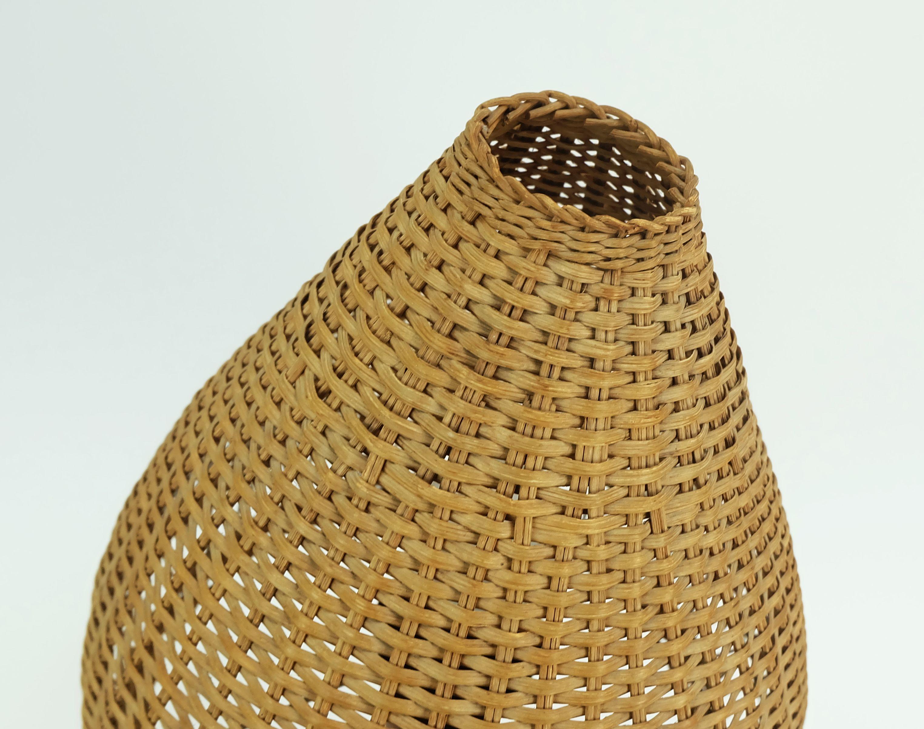danish modern TABLE LAMP teak and rattan 1960s mid century wicker light For Sale 4