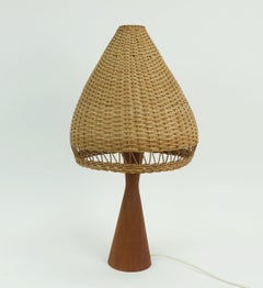 LAMPADA DA TAVOLO moderna danese in teak e rattan 1960 mid century wicker light