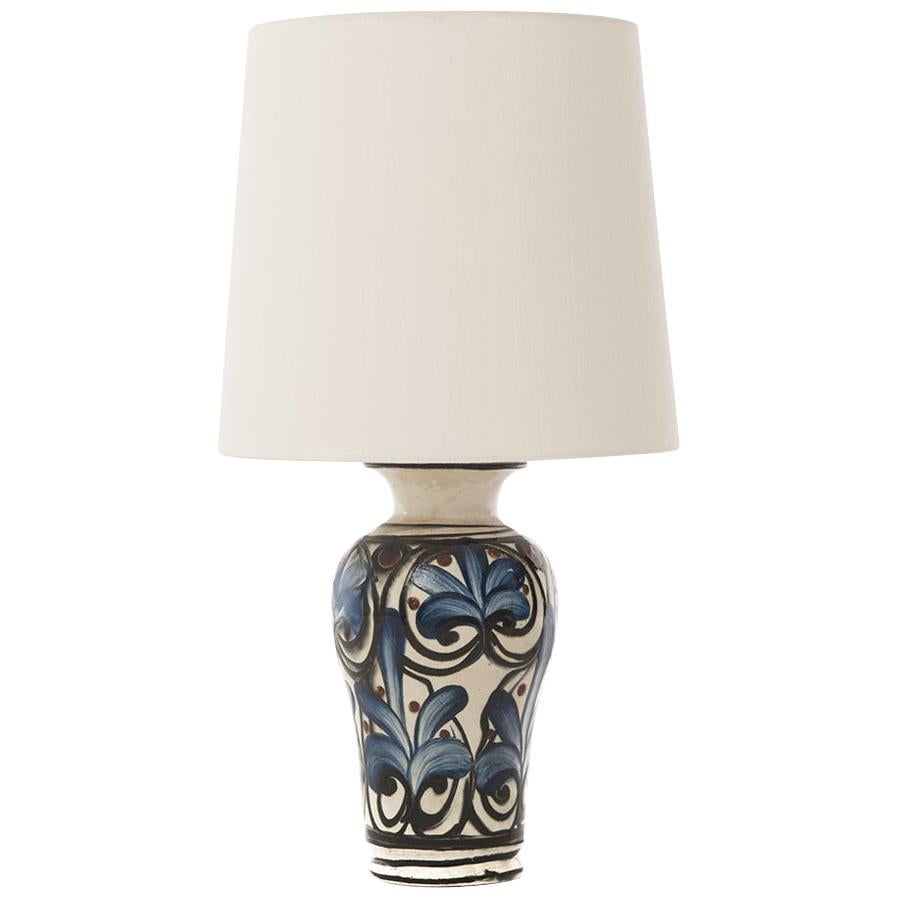 Danish Modern Table Lamp with Hand Painted Floral Motif