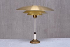 Danish Modern Table or Desk Lamp in Patinated Brass, White Lacquer, 1950s