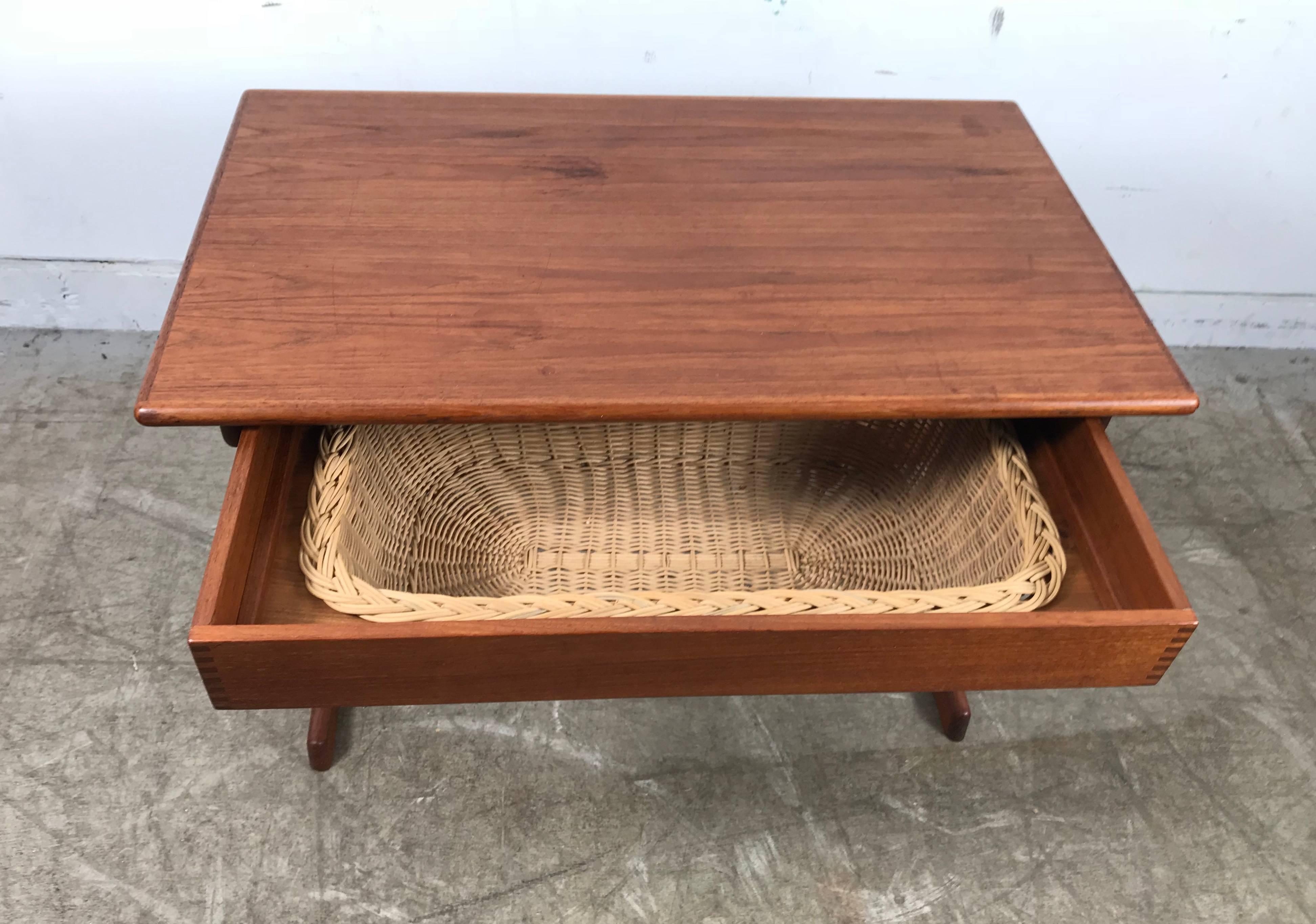 Danish Modern Table with Basket Drawer  In Good Condition In Buffalo, NY