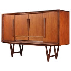 Danish Modern Tall Atomic V-Legged Midcentury Teak Sideboard or Credenza in Teak