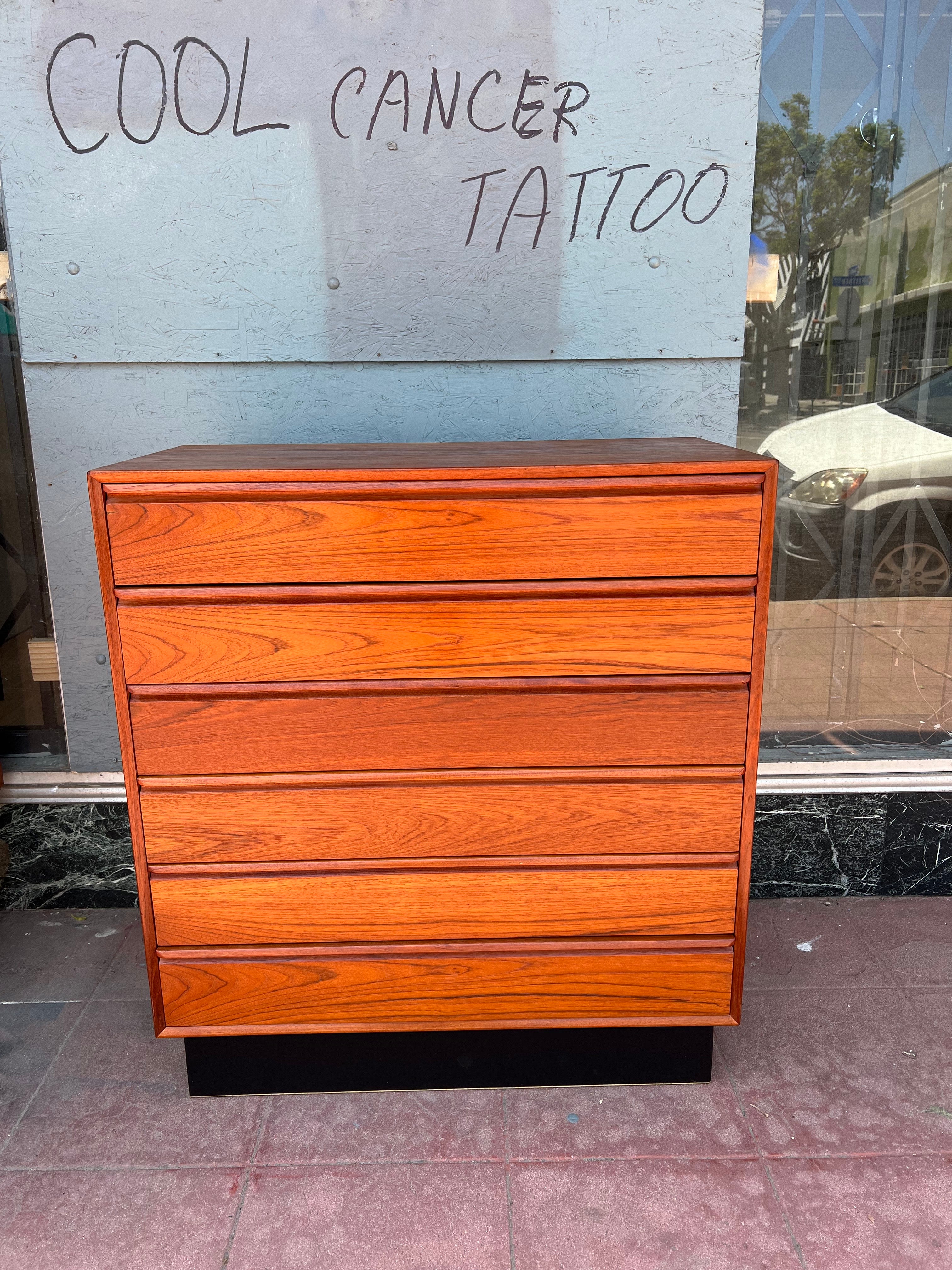 Norwegian Danish Modern Tall Boy Solid Teak Dresser