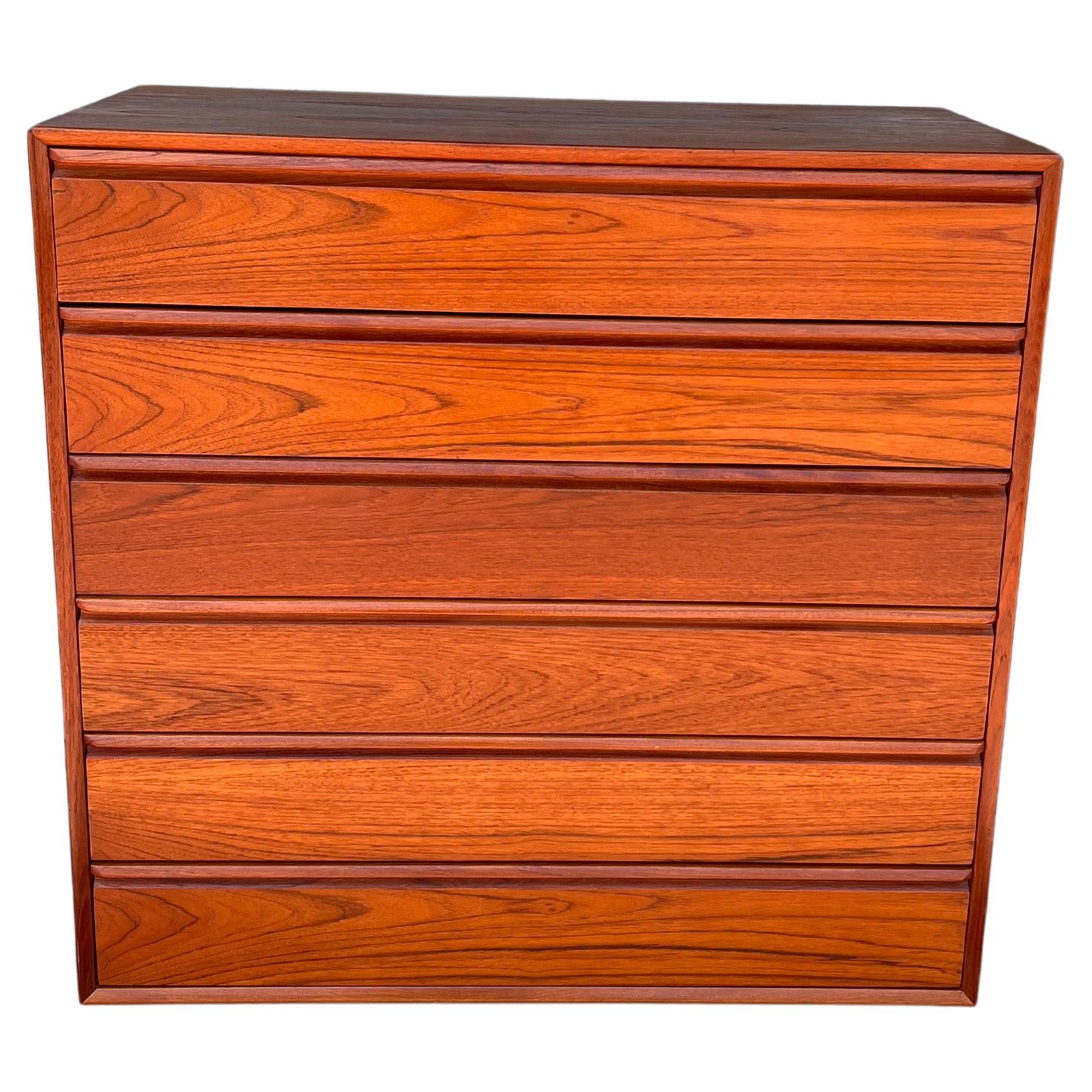 Danish Modern Tall Boy Solid Teak Dresser In Good Condition In San Diego, CA