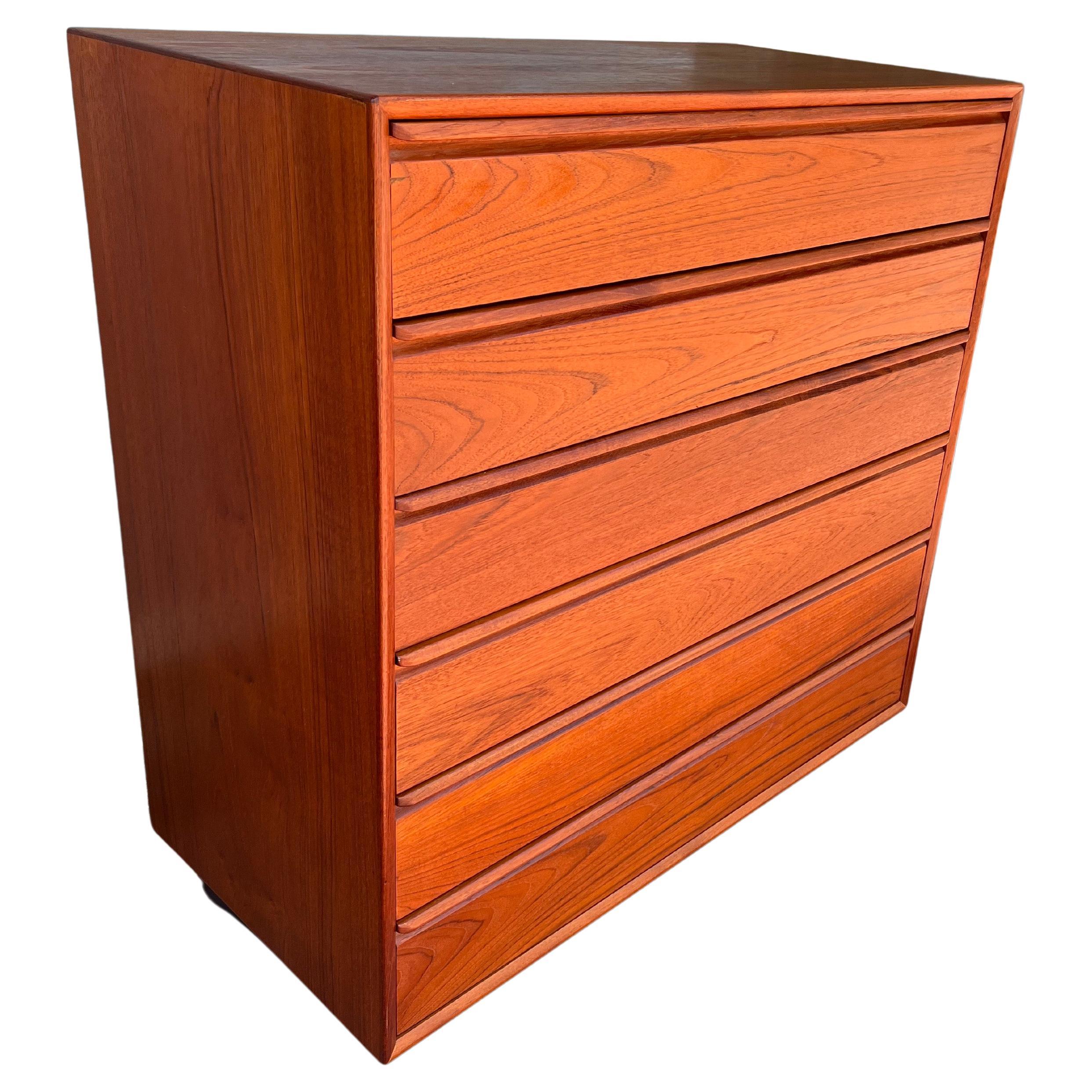 20th Century Danish Modern Tall Boy Solid Teak Dresser