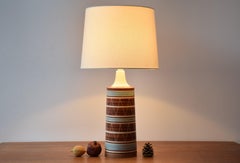 Lampe de table moderne danoise en céramique à rayures brunes, bleues et blanches par Mørkøv, années 1960