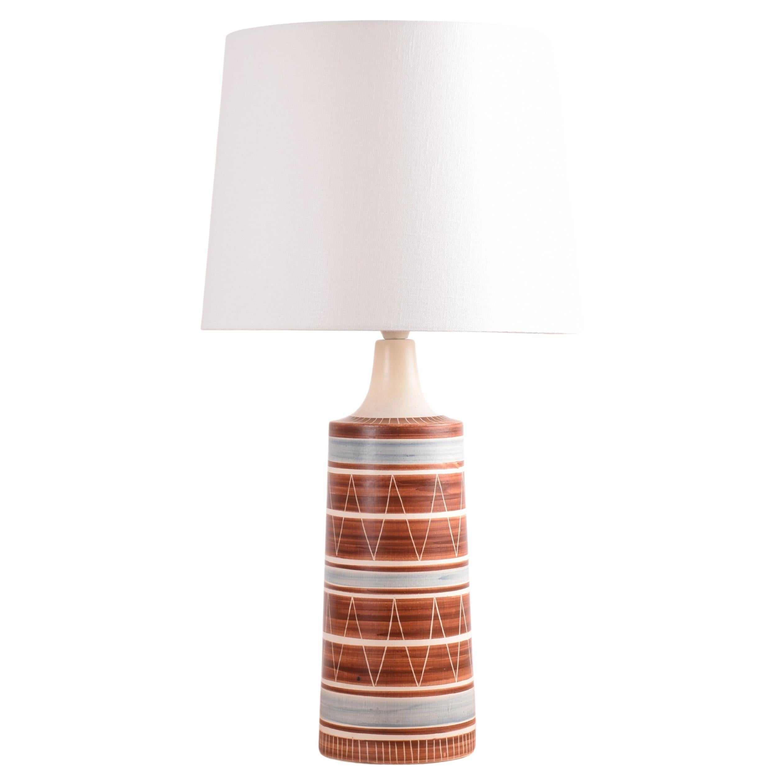 Danish Modern Tall Ceramic Table Lamp Brown Blue White Stripes by Mørkøv, 1960s