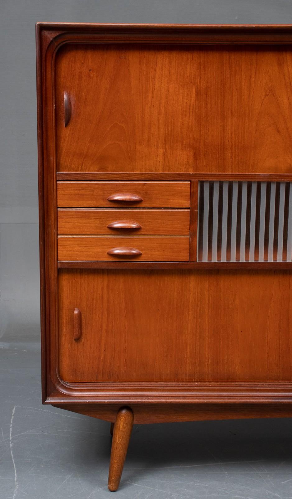 Lacquered Danish Modern Tall Midcentury Teak Sideboard or Credenza in Teak and Oak