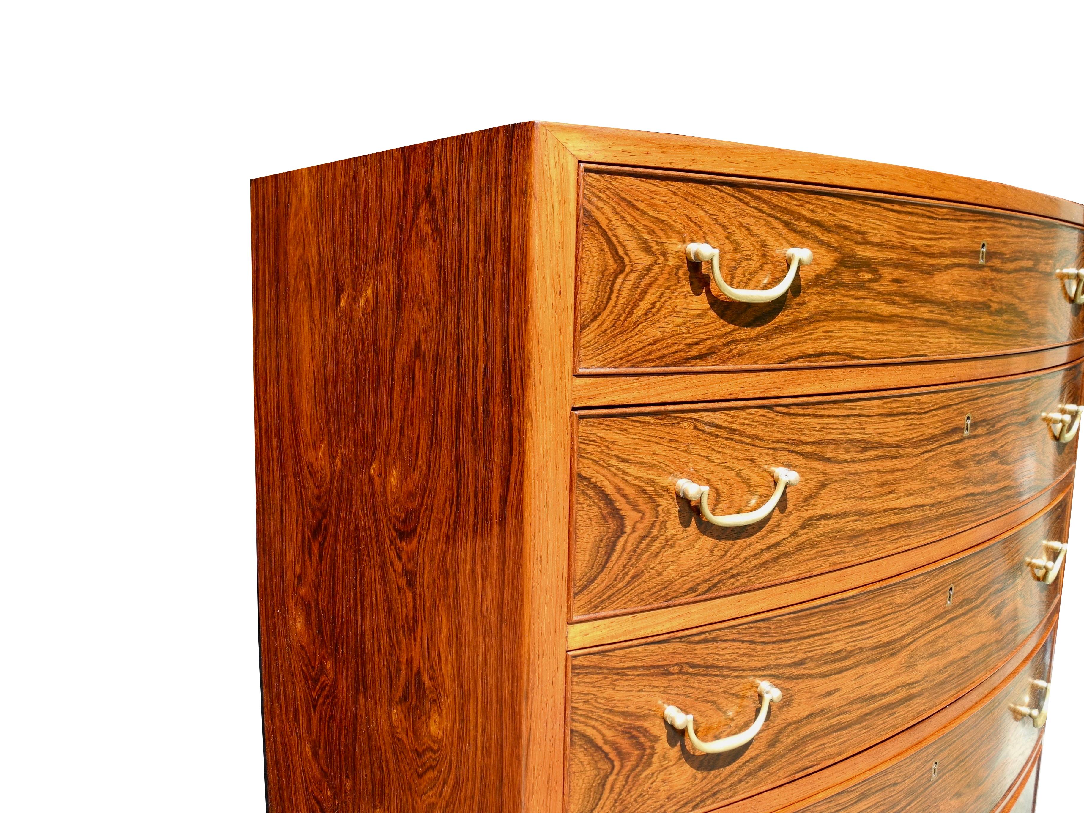 20th Century Danish Modern Tall Rosewood Bombe Dresser or Chest of Drawers by Ole Wanscher For Sale