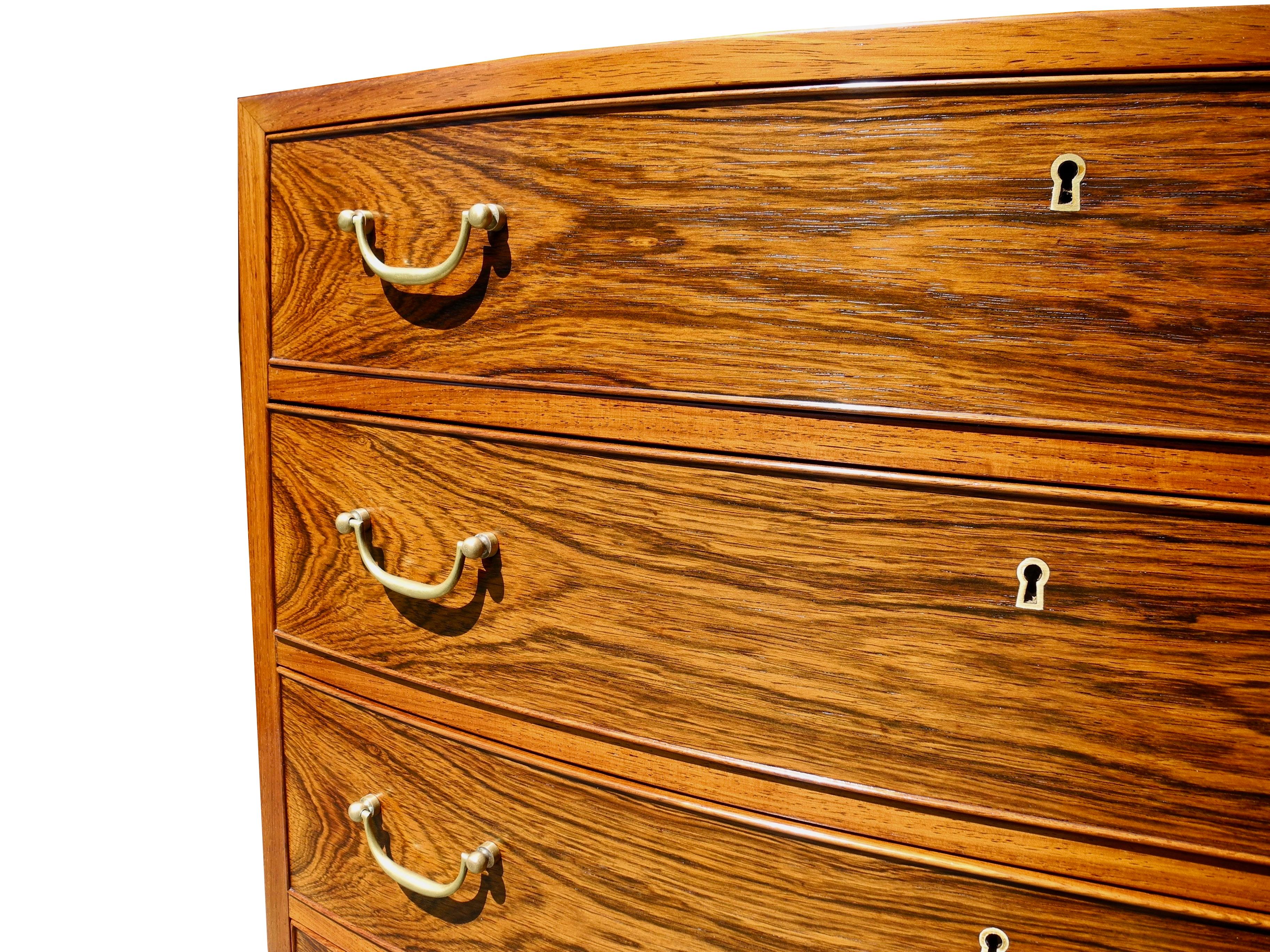Danish Modern Tall Rosewood Bombe Dresser or Chest of Drawers by Ole Wanscher For Sale 4