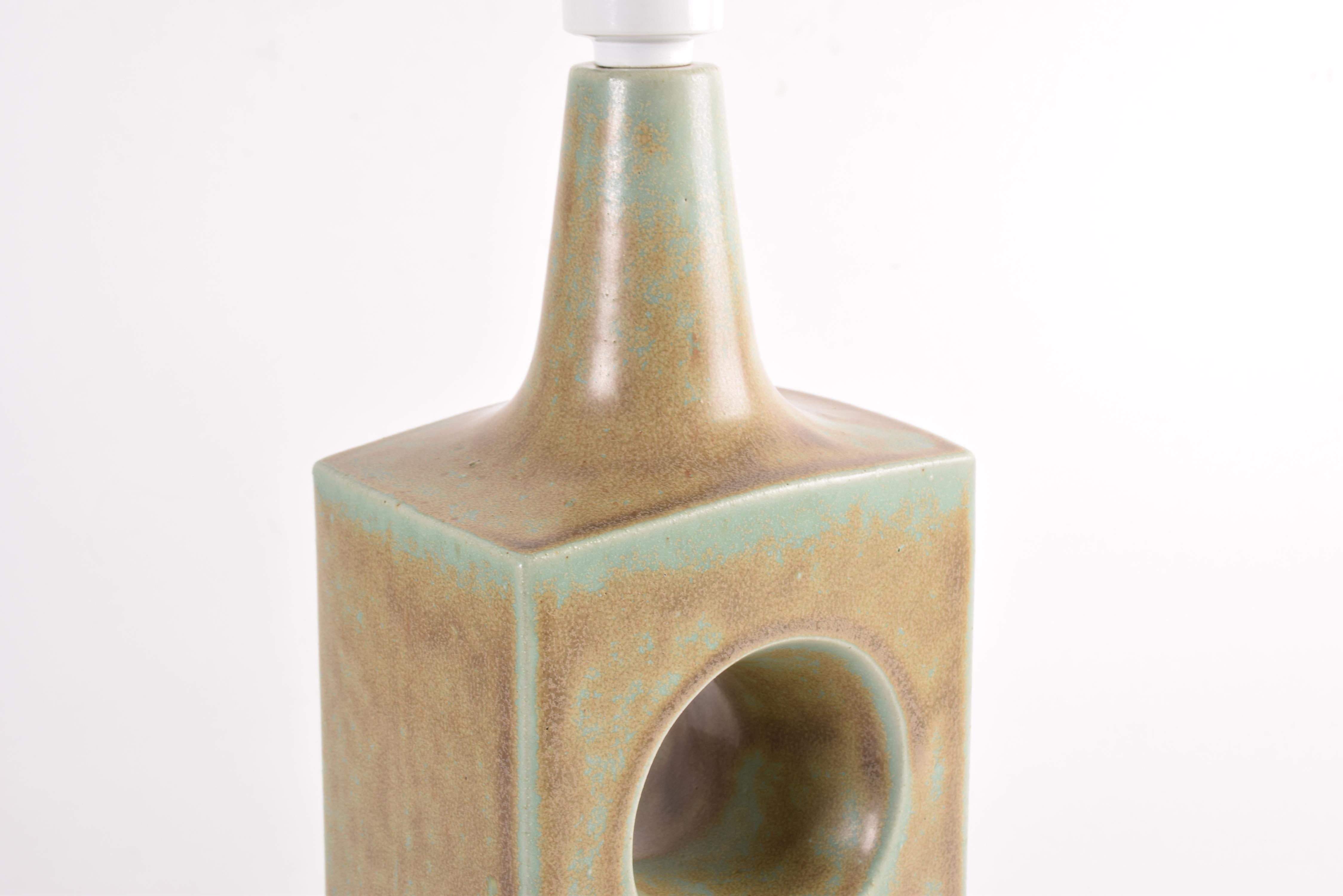 Stoneware Danish Modern Tall Sculptural Ceramic Table Lamp Sage Green by Knabstrup, 1960s