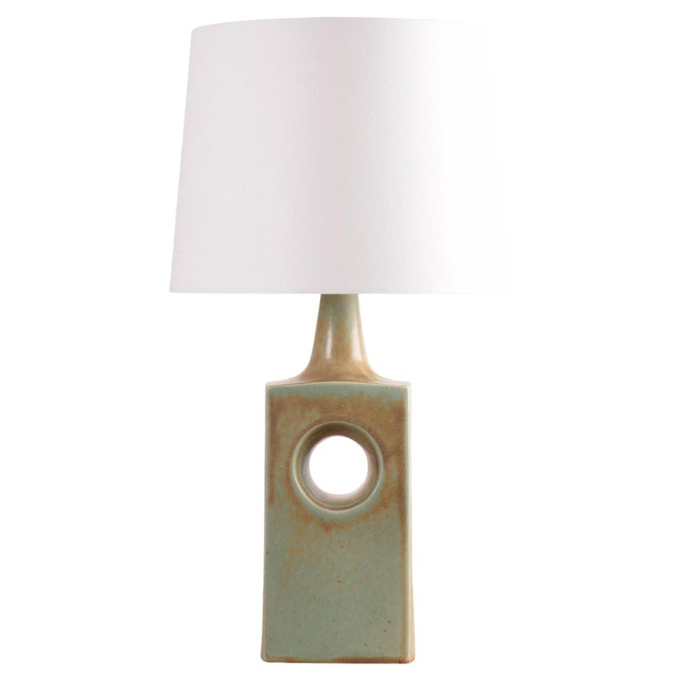 Danish Modern Tall Sculptural Ceramic Table Lamp Sage Green by