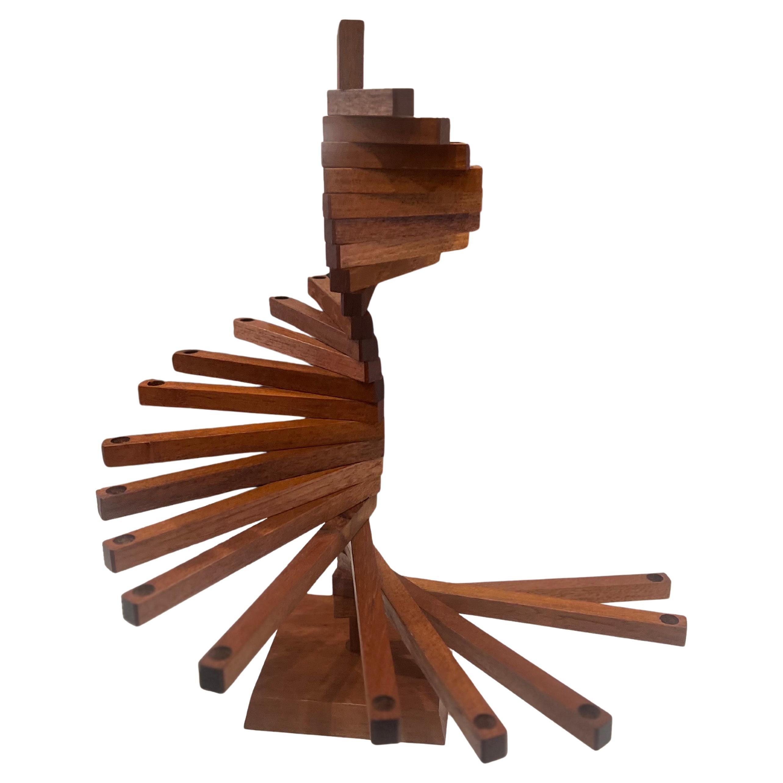 Bougeoir en teck moderne danois à grande spirale multipositions rare