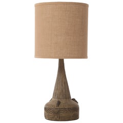 Danish Modern Tall Stoneware Table Lamp with Primitive Motif