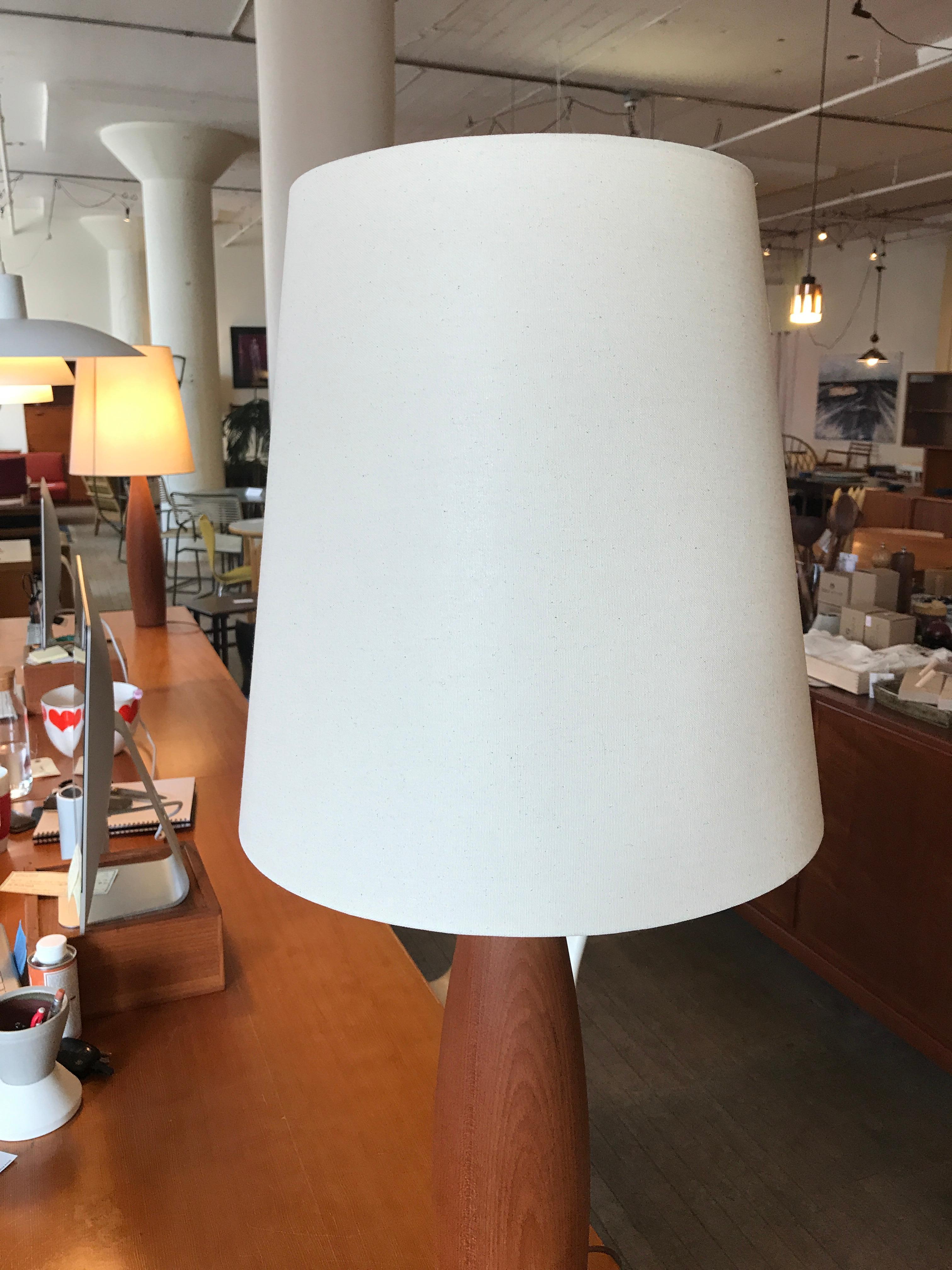 Danish Modern Tall Tapered Teak Table Lamps with Linen Shades In Excellent Condition In Minneapolis, MN