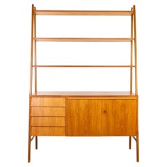Danish Modern Tall Teak & Beech Bookcase/Cabinet