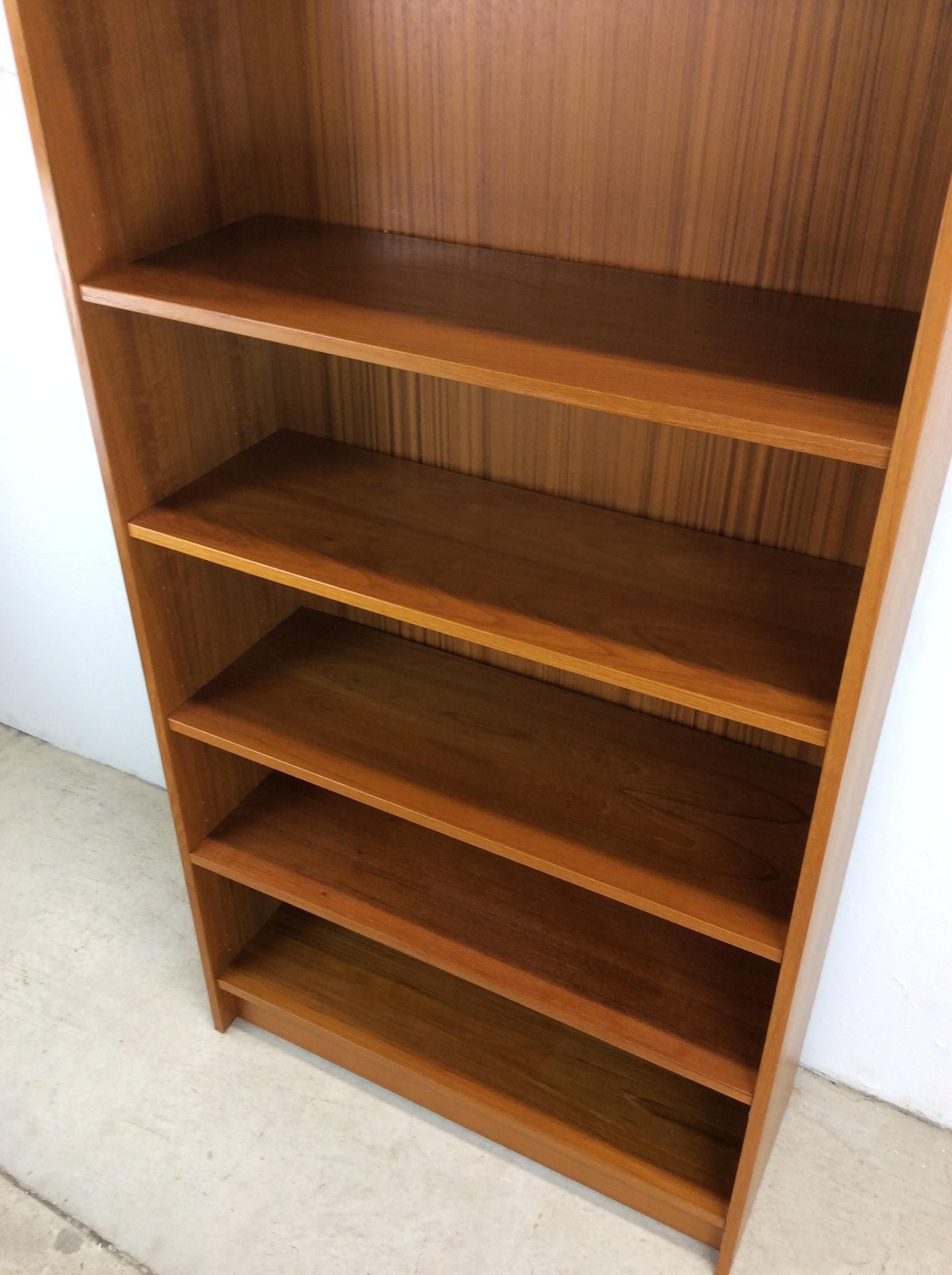 Veneer Danish Modern Tall Teak Bookcase with Adjustable Shelves For Sale