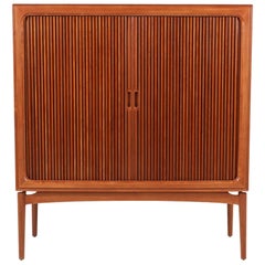 Danish Modern Tambour-Door Teak Cabinet Credenza