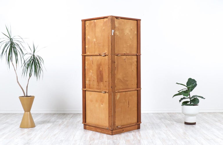 Wood Danish Modern Tambour-Door Teak Corner Cabinet For Sale