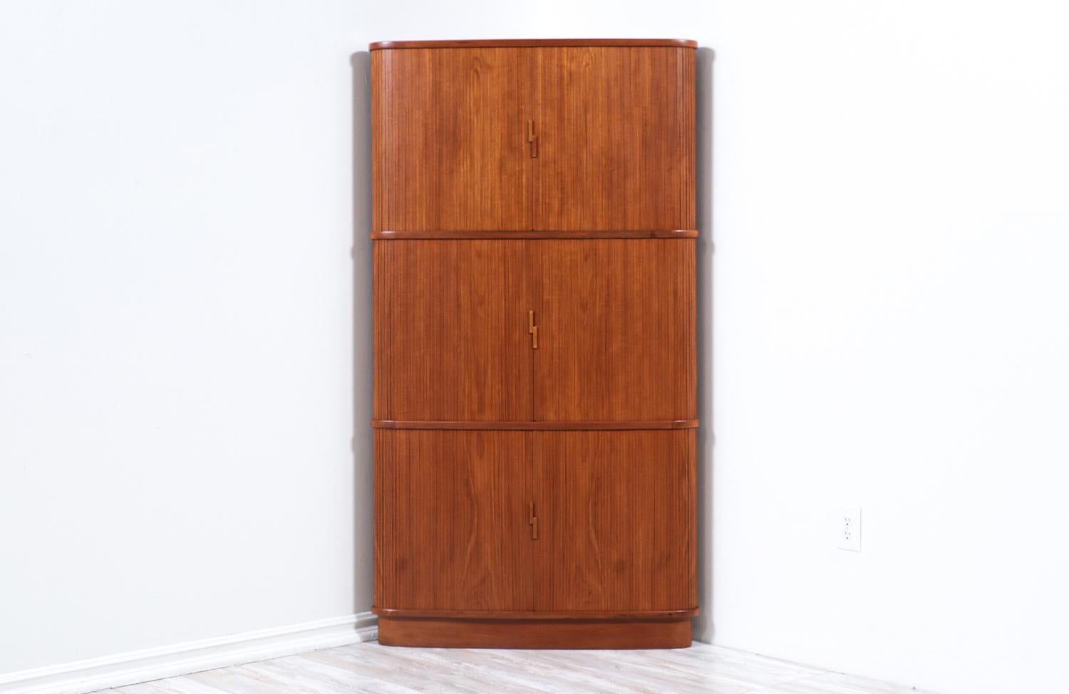 Danish Modern Tambour-Door Teak Corner Cabinet 1