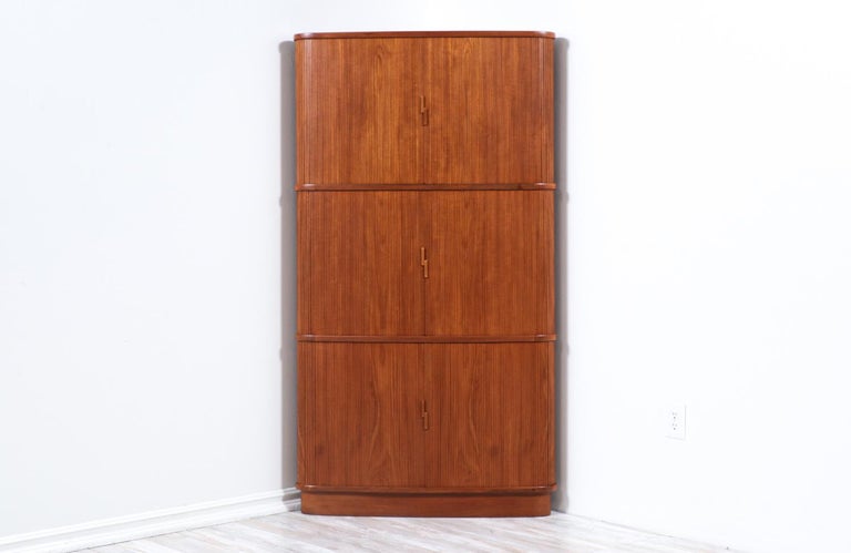 Danish Modern Tambour-Door Teak Corner Cabinet For Sale 1