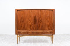 Danish Modern Tambour-Door Teak & Oak Cabinet Credenza