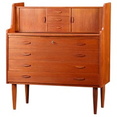 Danish Modern Tambour Secretary Desk in Teak