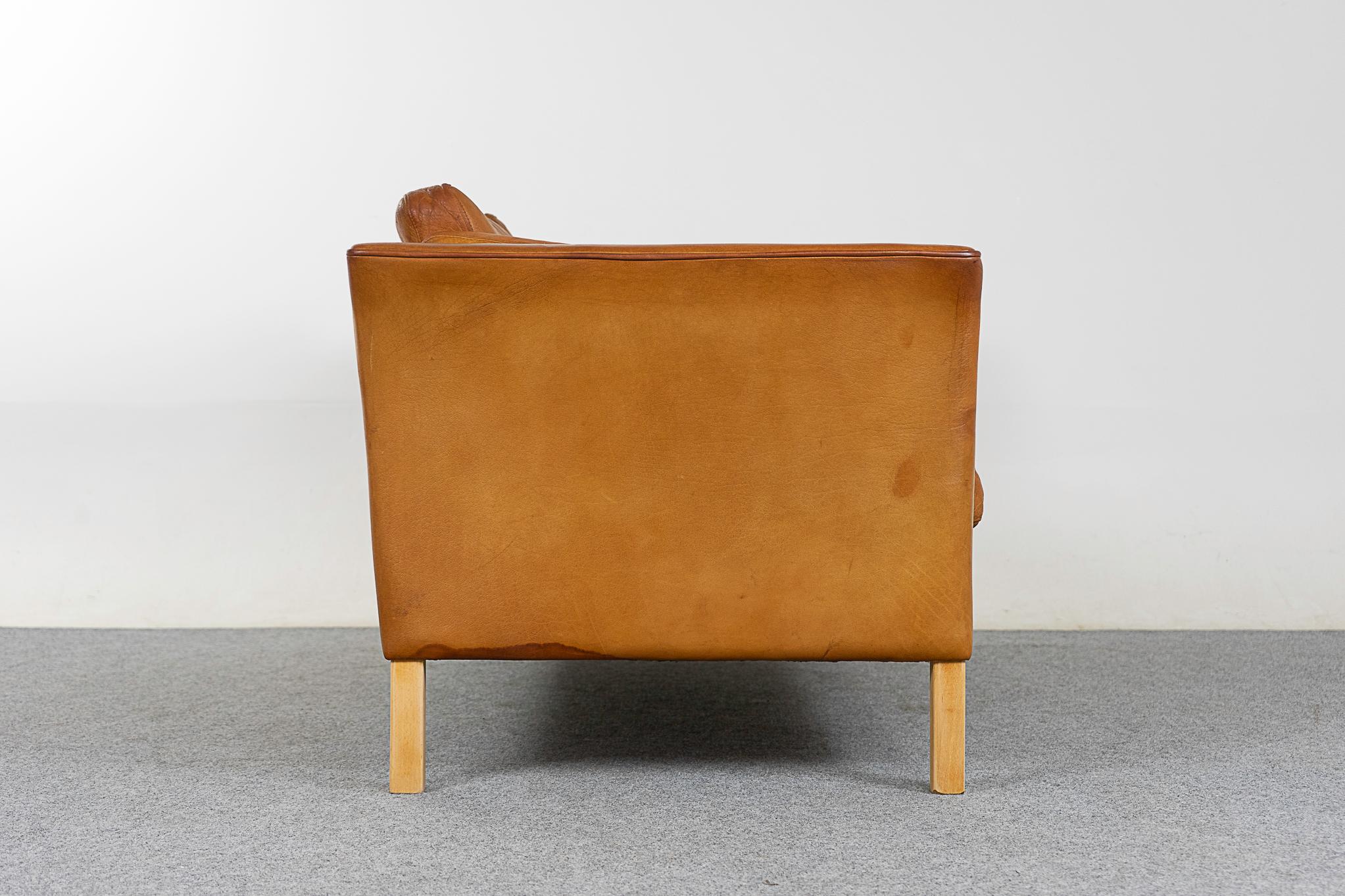 Danish Modern Tan Leather Loveseat  2