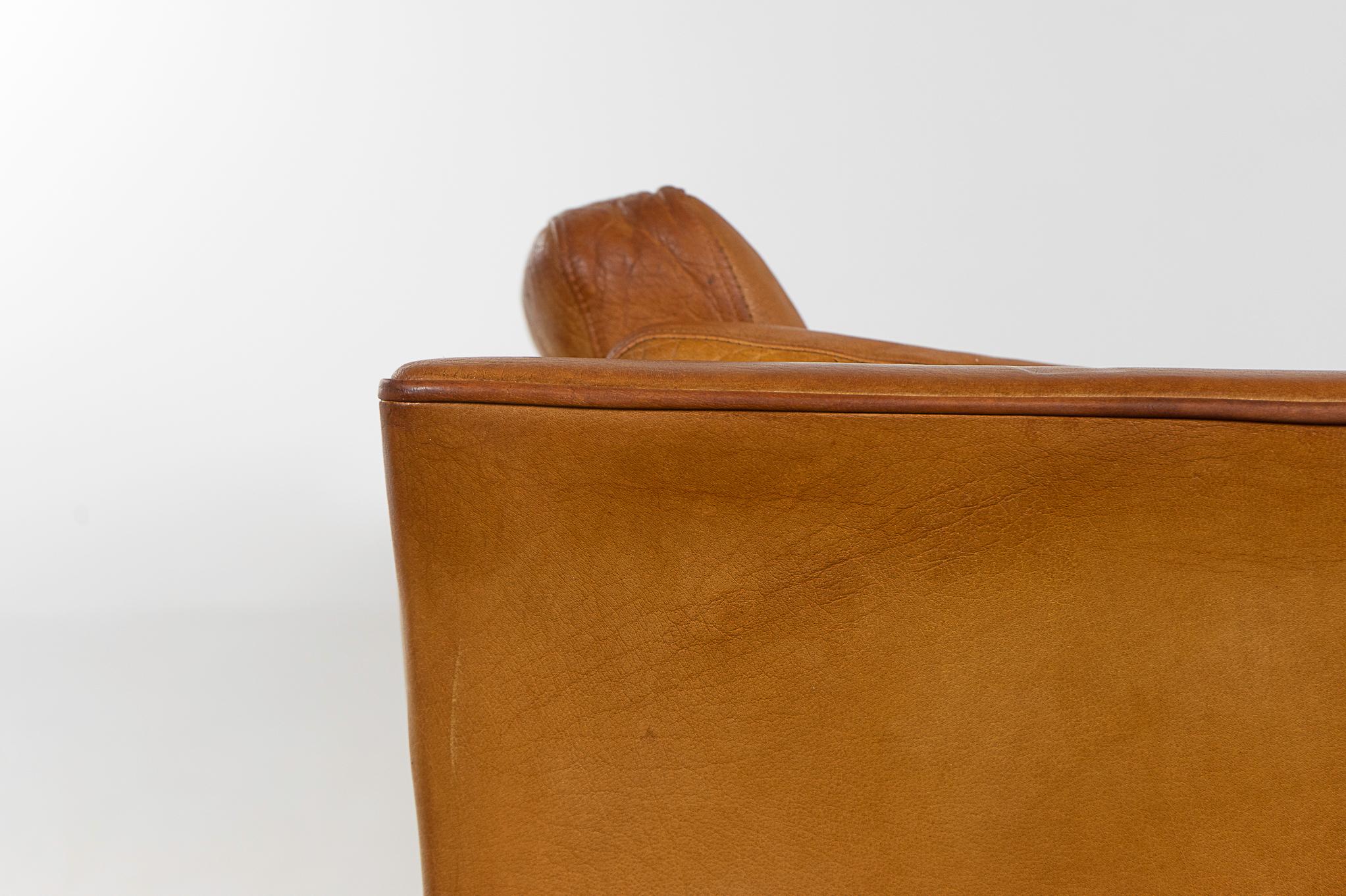 Danish Modern Tan Leather Loveseat  3