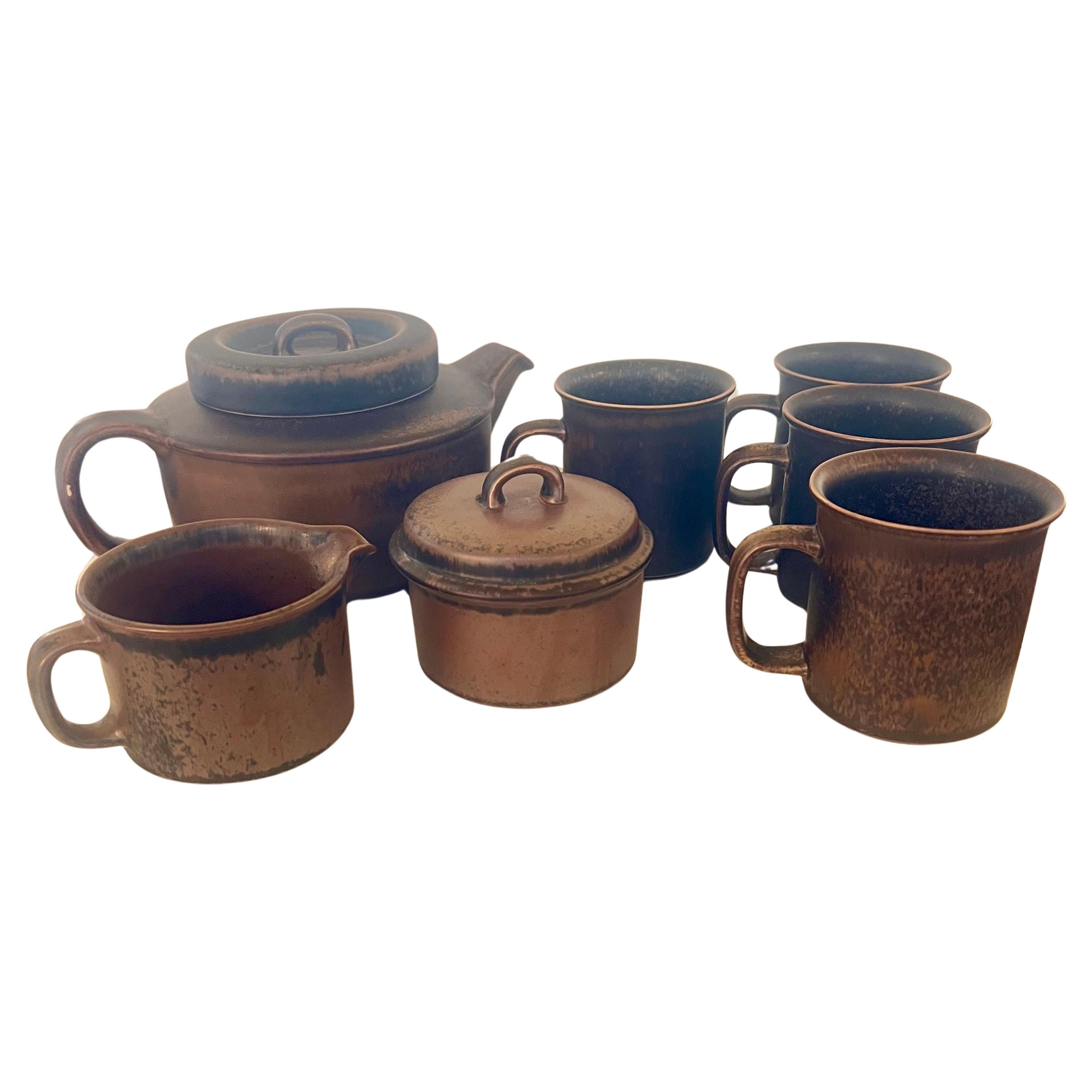 Finnish Danish Modern Tea Coffee Set Model Ruska, by Ulla Procope for Arabia, 1970s For Sale
