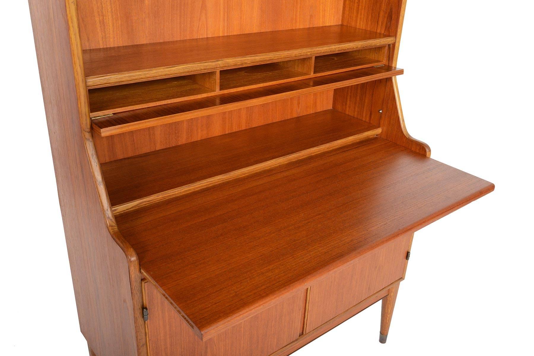Mid-20th Century Danish Modern Teak and Oak Bookcase Secretary with Hidden Storage