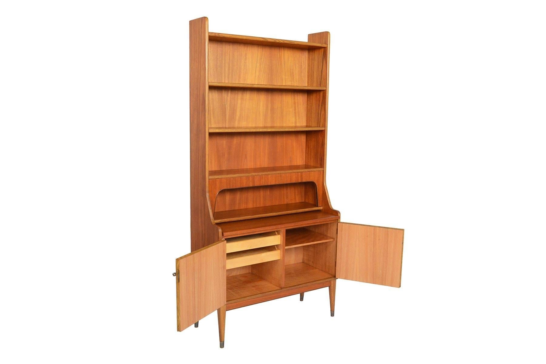 Danish Modern Teak and Oak Bookcase Secretary with Hidden Storage 1